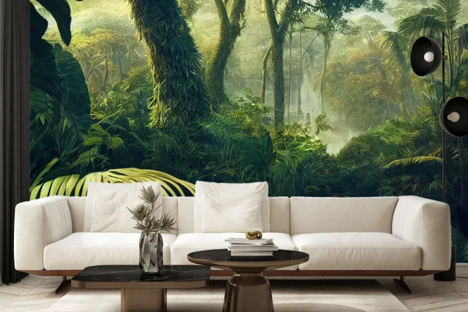 Fototapeta: Abstrakcyjny krajobraz zielona dżungla z tropikalnymi roślinami