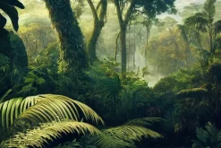 Fototapeta: Abstrakcyjny krajobraz zielona dżungla z tropikalnymi roślinami