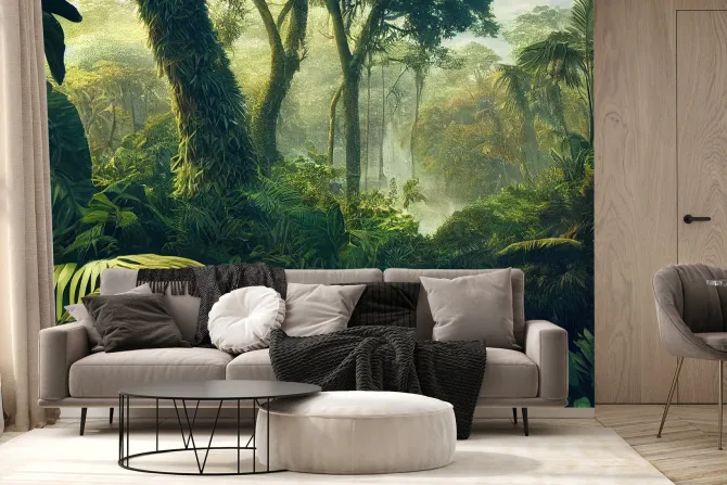 Fototapeta: Abstrakcyjny krajobraz zielona dżungla z tropikalnymi roślinami