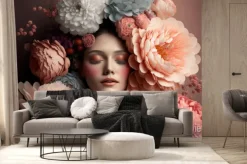 Fototapeta: Abstrakcyjny portret kobiety z głową w kwiatach
