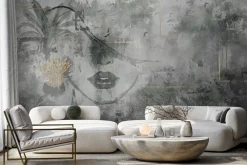 Fototapeta: Abstrakcyjny portret kobiety z roślinami tropikalnymi na tle