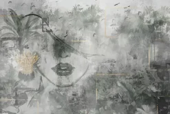 Fototapeta: Abstrakcyjny portret kobiety z roślinami tropikalnymi na tle