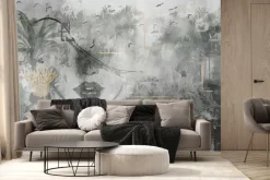 Fototapeta: Abstrakcyjny portret kobiety z roślinami tropikalnymi na tle