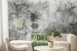 Fototapeta: Abstrakcyjny portret kobiety z roślinami tropikalnymi na tle