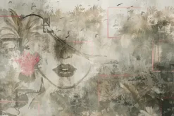 Fototapeta: Abstrakcyjny portret kobiety z roślinami tropikalnymi na tle