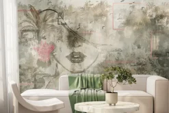 Fototapeta: Abstrakcyjny portret kobiety z roślinami tropikalnymi na tle