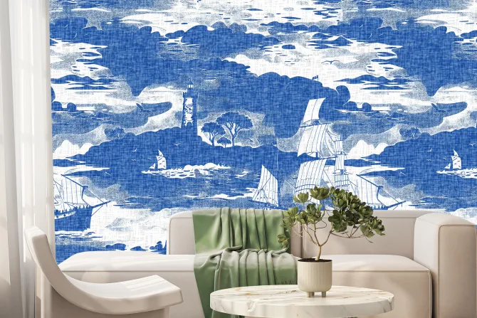 Fototapeta: Abstrakcyjny pejzaż morski w niebieskich odcieniach