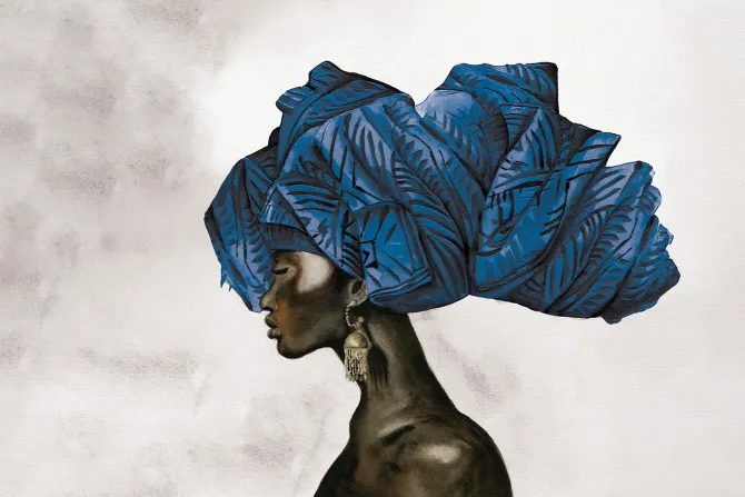 Fototapeta: Afrykańska kobieta z niebieskim turbanem