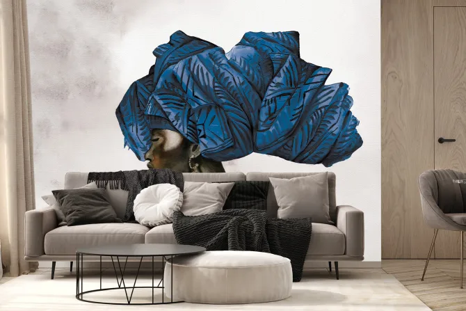 Fototapeta: Afrykańska kobieta z niebieskim turbanem