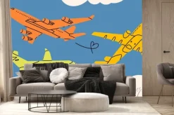 Fototapeta: Aircraft flying above the clouds. silhouettes of colorful passenger