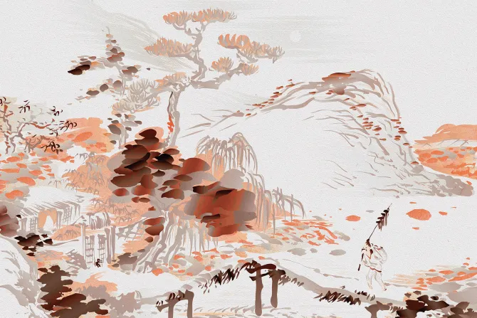 Fototapeta: Akwarela japońskiego ogrodu