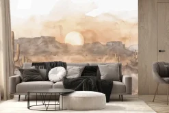 Fototapeta: Akwarela kaktusów i gór na pustyni