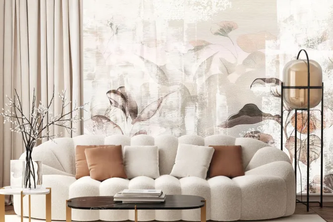 Fototapeta: Akwarela liści na betonowej ścianie