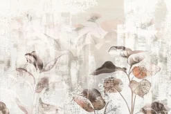 Fototapeta: Akwarela liści na betonowej ścianie