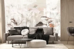 Fototapeta: Akwarela liści na betonowej ścianie