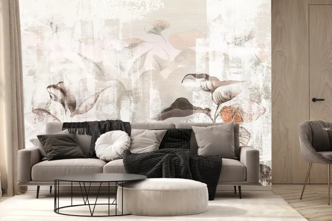 Fototapeta: Akwarela liści na betonowej ścianie