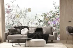 Fototapeta: Akwarela malarstwo liści i kwiatów, na białym tle