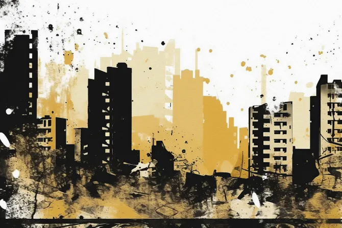 Fototapeta: Akwarela miasta z wysokimi budynkami