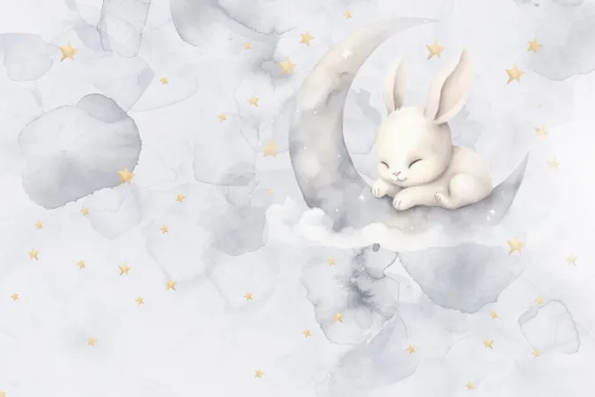 Fototapeta: Akwarela nieba z króliczkiem na księżycu