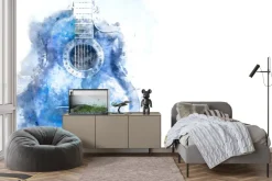 Fototapeta: Akwarela niebieskiej gitary na białym tle