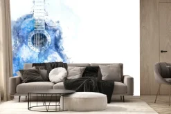 Fototapeta: Akwarela niebieskiej gitary na białym tle