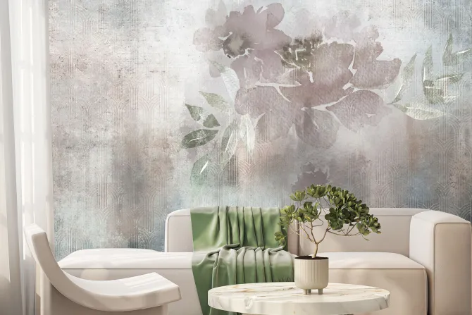 Fototapeta: Akwarela z kwitem na betonie