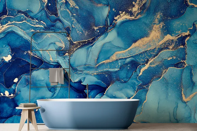 Fototapeta: Akwarelowa abstrakcja niebieski marmur