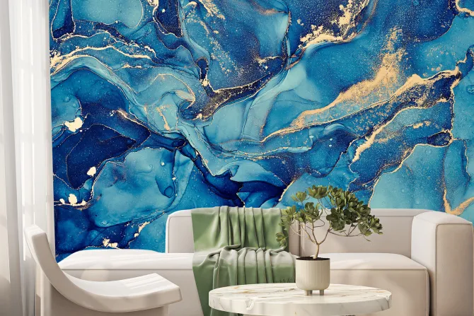 Fototapeta: Akwarelowa abstrakcja niebieski marmur