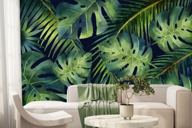 Fototapeta: Akwarelowa kompozycja z egzotycznych liści