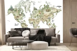 Fototapeta: Akwarelowa mapa świata ze zwierzątkami