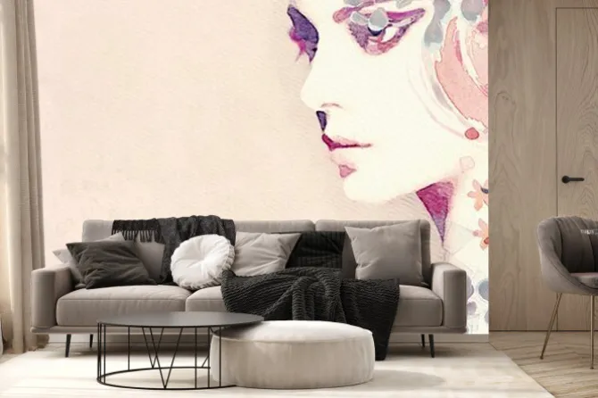 Fototapeta: Akwarelowa twarz kobiety z kwiatami