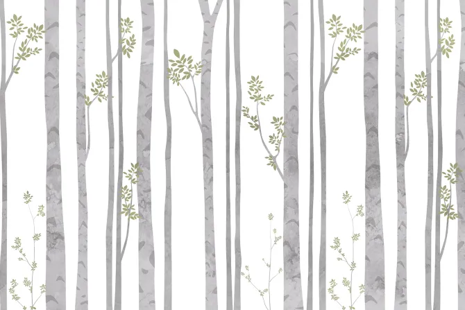 Fototapeta: Akwarelowe drzewa brzozy z zielonymi liśćmi