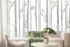 Fototapeta: Akwarelowe drzewa brzozy z zielonymi liśćmi