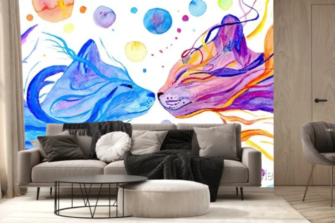 Fototapeta: Akwarelowe koty w wielobarwnej kompozycji