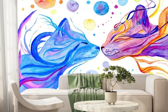 Fototapeta: Akwarelowe koty w wielobarwnej kompozycji