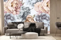 Fototapeta: Akwarelowe kwiaty piwonie i hortensje