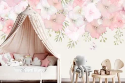 Fototapeta: Akwarelowe kwiaty i motyle w pastelowej kompozycji