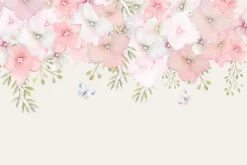 Fototapeta: Akwarelowe kwiaty i motyle w pastelowej kompozycji