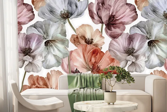 Fototapeta: Akwarelowe maki na białym tle