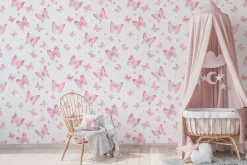 Fototapeta: Akwarelowe motyle i kropki na białym tle delikatny dziecięcy