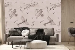 Fototapeta: Akwarelowe niebo z lecącymi samolotami