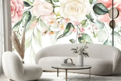 Fototapeta: Akwarelowe róże wśród tropikalnych liści