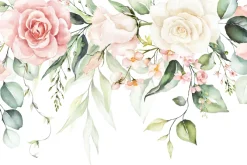 Fototapeta: Akwarelowe róże wśród tropikalnych liści