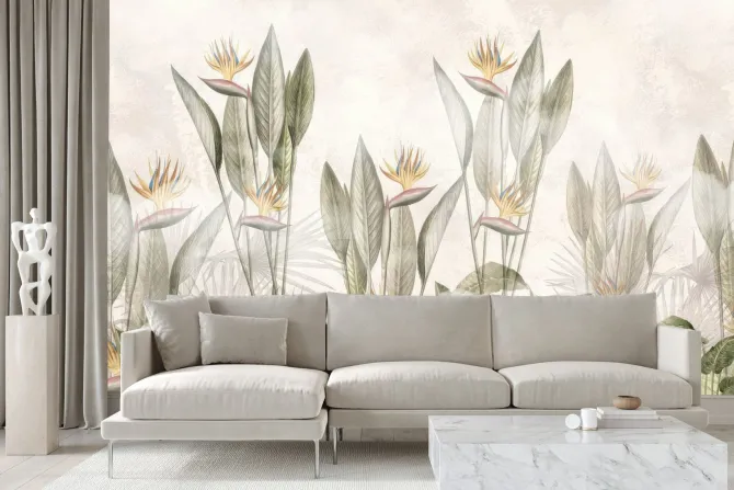 Fototapeta: Akwarelowe tropikalne kwiaty i liście