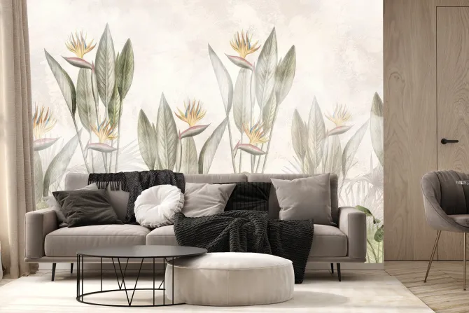 Fototapeta: Akwarelowe tropikalne kwiaty i liście