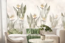 Fototapeta: Akwarelowe tropikalne kwiaty i liście