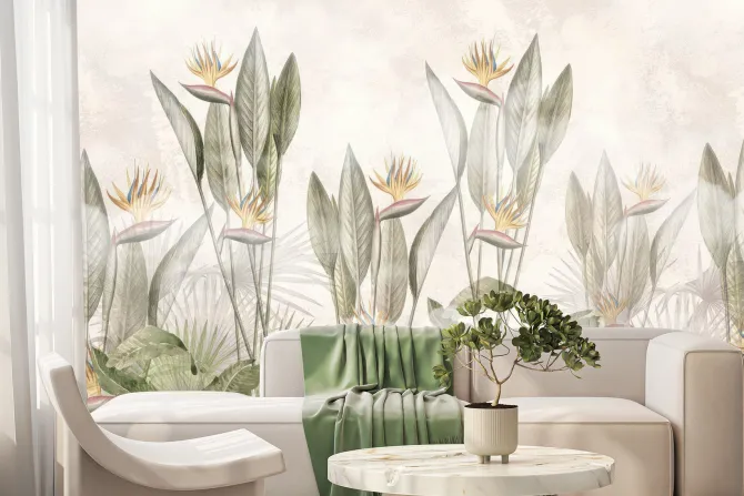 Fototapeta: Akwarelowe tropikalne kwiaty i liście