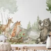 Fototapeta: Akwarelowy krajobraz leśnych zwierząt wśród przyrody