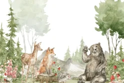 Fototapeta: Akwarelowy krajobraz leśnych zwierząt wśród przyrody
