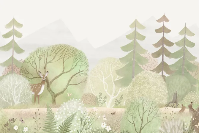 Fototapeta: Akwarelowy las rośliny i zwierzątka leśne ilustracja